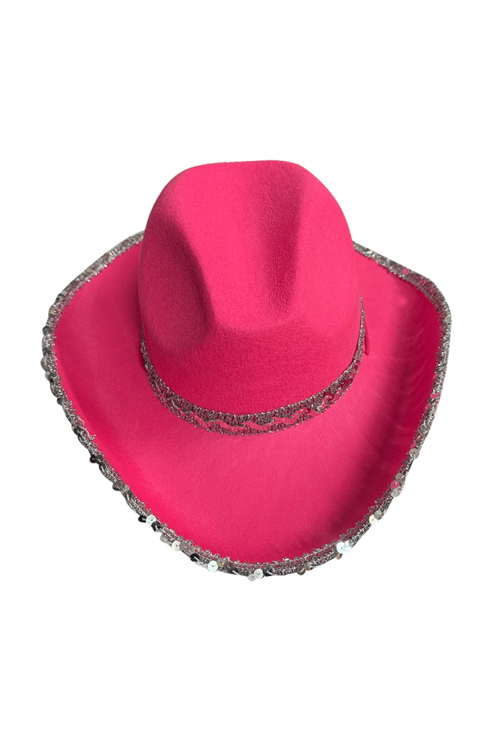Wickedfun Pink Cowboy Hat with Sequin Band and Trim