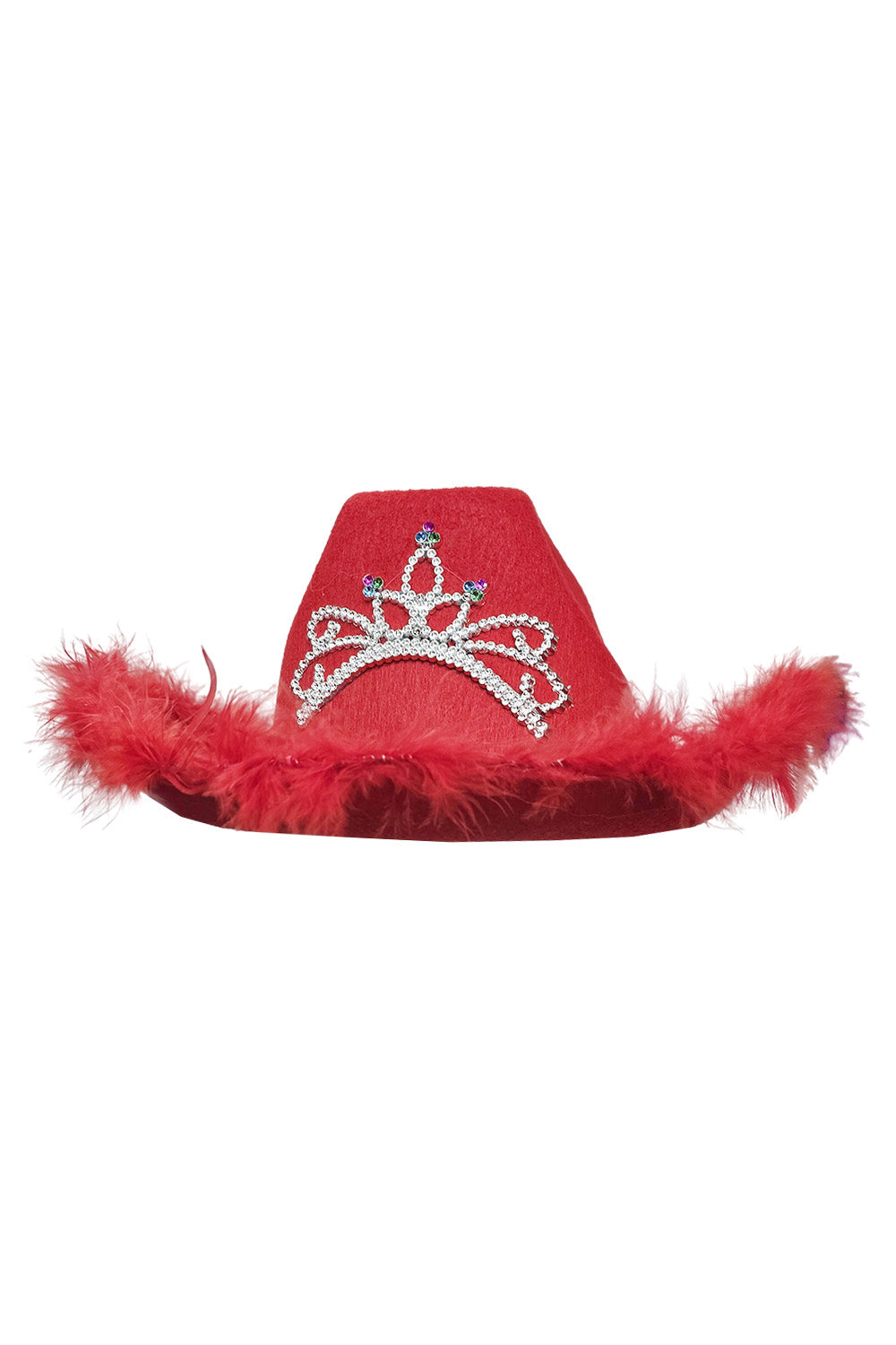 Wickedfun Red Cowboy Hat with Fluff Trim