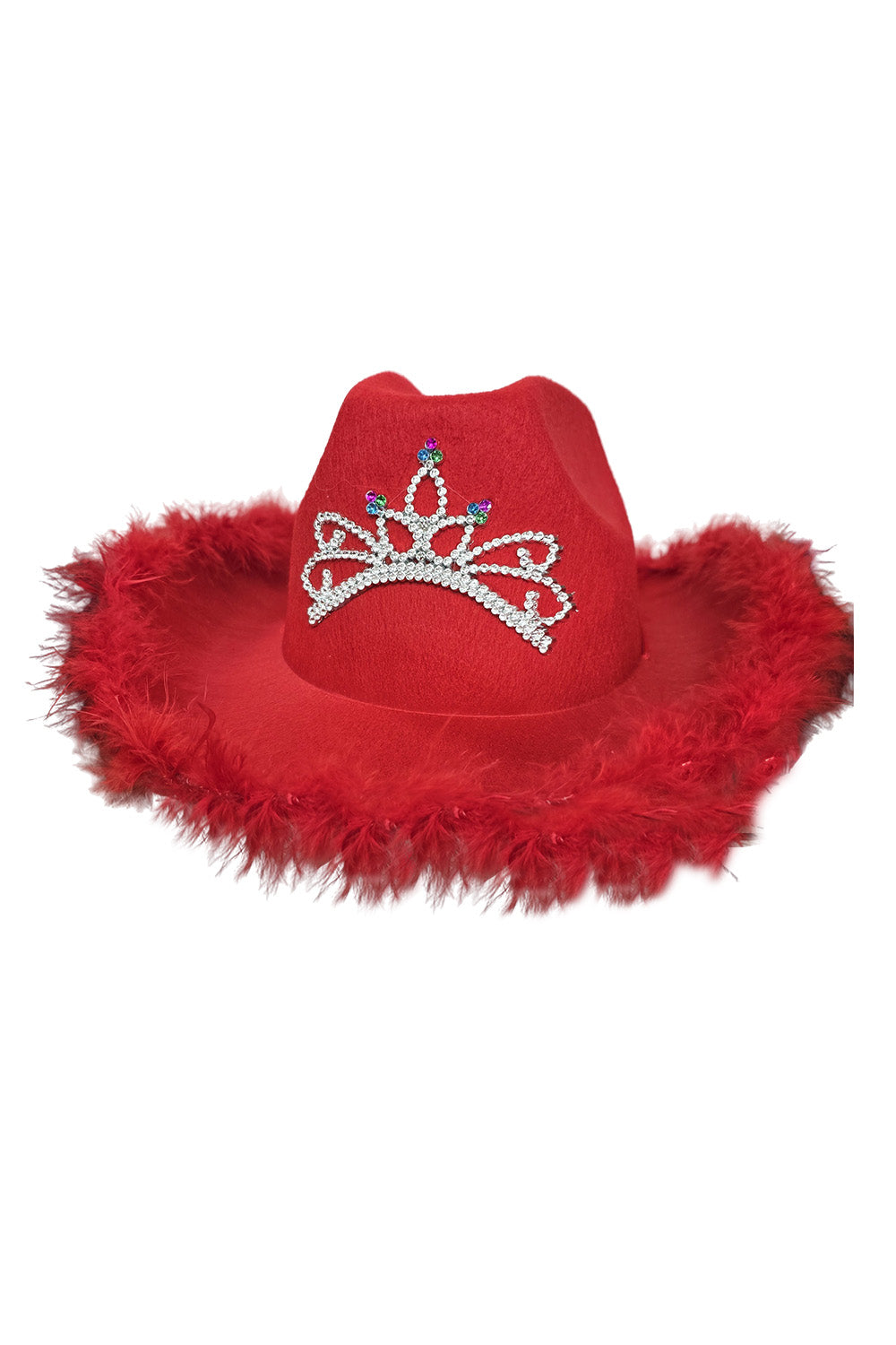 Wickedfun Red Cowboy Hat with Fluff Trim