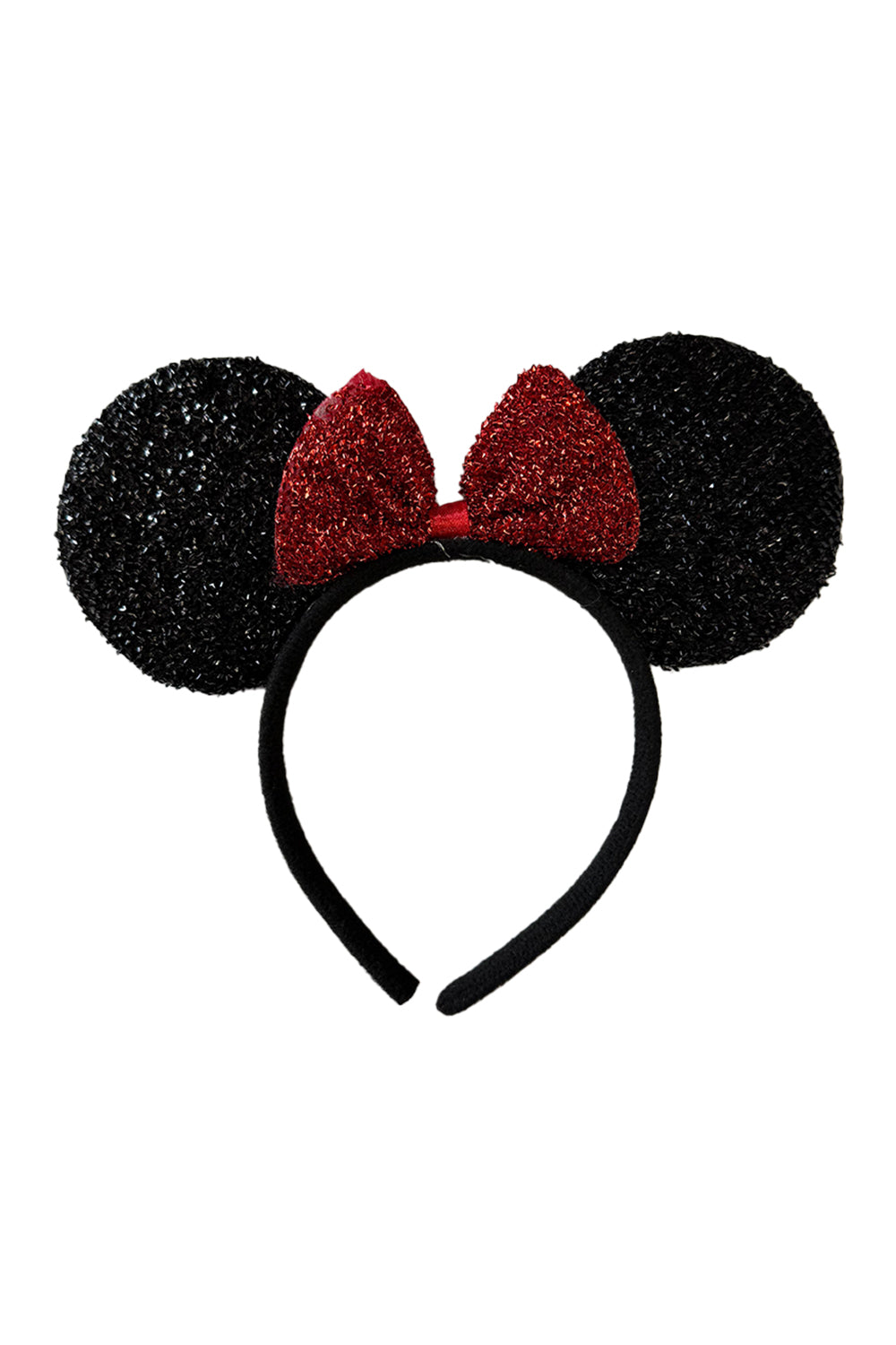 Glittery Mouse Ears In Black With Red Bow in Bulk