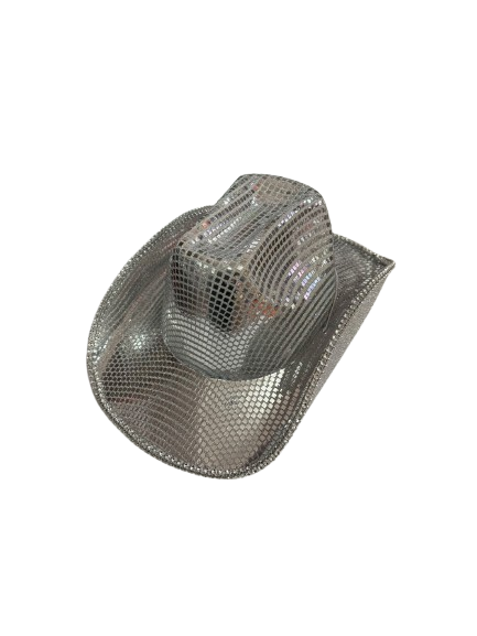 Wickedfun Silver Sequin Disco Cowboy Hat