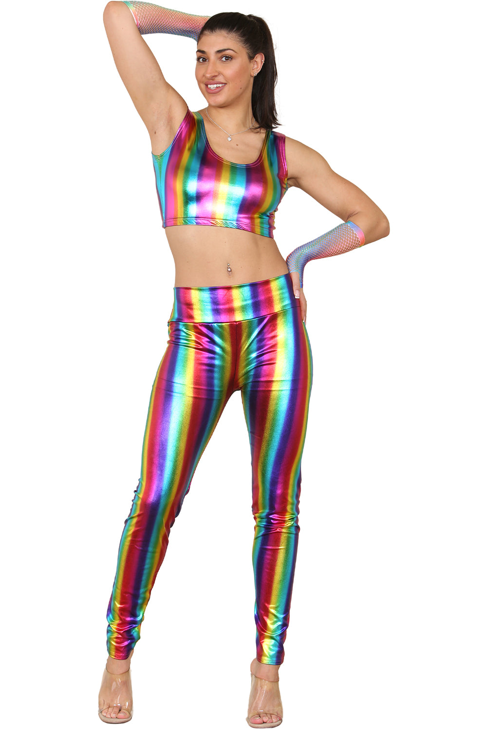 Wickedfun Adult Rainbow Shiny Metallic Crop Top