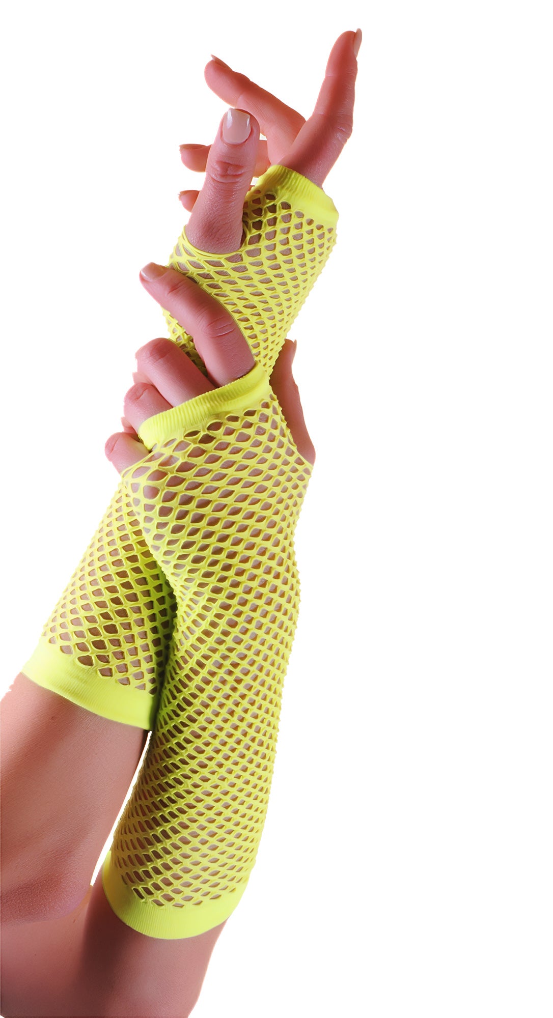 Wickedfun Yellow Long Fishnet Gloves